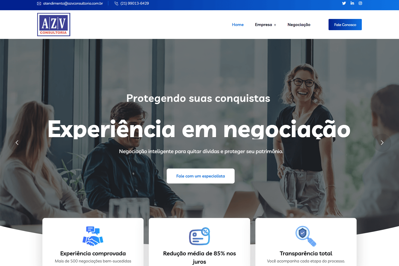 Consultoria empresarial e financeira AZV com foco em gestão e organização financeira
